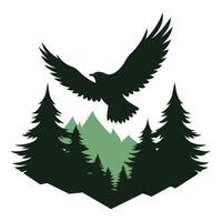 A logo with a bird flying over a forest vector