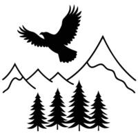 Eagle flying over mountains and trees vector