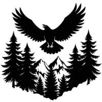 An eagle flying over the mountains and trees vector