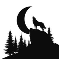 Silhouette of wolf howling at the moon vector