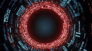 Abstract glowing red and blue lines in a circle shape on a dark background. video