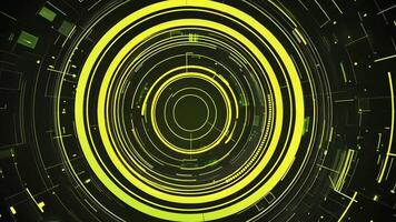 Abstract neon yellow concentric circles pattern on a black background. video