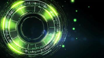 Abstract green glowing futuristic circular pattern with light streaks on a black background. video