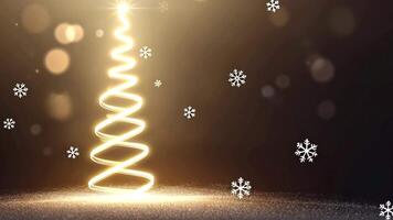 Abstract glowing Christmas tree with snowflakes on a dark background. video
