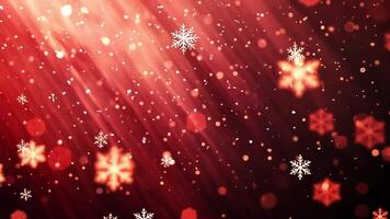Red bokeh background with snowflakes. video