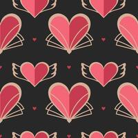 Seamless pattern with hearts in Art Deco style. Hand drawn festive repeating background for Valentine day, congratulation. Design for print, textile, wrapping, paper, postcard, banner, flyer vector