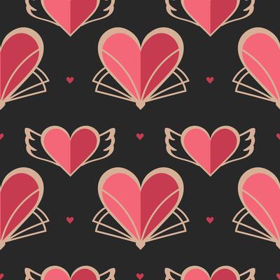 Seamless pattern with hearts in Art Deco style. Hand drawn festive repeating background for Valentine day, congratulation. Design for print, textile, wrapping, paper, postcard, banner, flyer