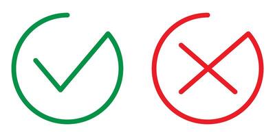 Thin line checkmark icon and thin line cross mark symbol vector