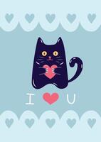 Valentine's Day Card with Cute cat. Simple cute greeting card. illustration. vector