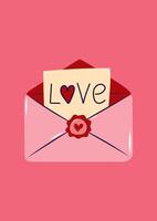 Valentine's Day Card with Envelope and Note. Simple cute greeting card. illustration. vector