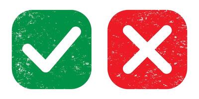 Grunge checkmark icon and grunge x mark symbol vector