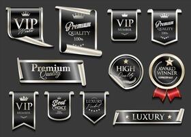 VIP and premium emblem and badges black and silver color isolated on black background stock illustration vector