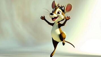 A cute cartoon mouse with antlers is standing on a white background and smiling. video