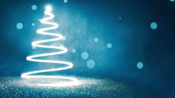 Abstract Christmas tree with glowing lights on a blue background with sparkling bokeh. video