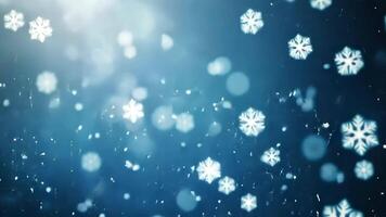 Abstract blue winter background with falling snow and bokeh effect. video