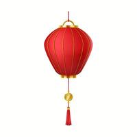 Chinese lantern with golden decorative details realistic illustration. Asian paper lamp to wish good luck on holiday 3d object on white vector