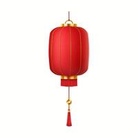 Chinese paper lantern for good luck wish realistic illustration. Red festive Asian lamp to celebrate holiday 3d object on white vector