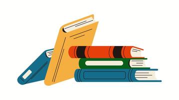 Books pile in library flat color objects. Education material for students. Bookstore literature illustration on white background vector