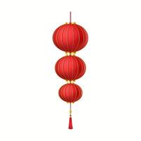 Triple Chinese lantern of paper realistic illustration. Lunar New Year celebration traditional accessory 3d object on white background vector