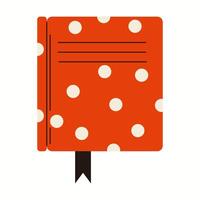 Dotted paper notebook with ribbon bookmark flat color object. Stylish planner for notes in hardcover illustration on white background vector