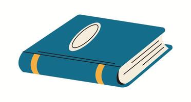 Novel book with blue hardcover flat color object. Reading hobby. Closed textbook in library illustration on white background vector