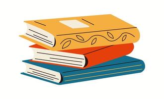 Vintage folios pile in literature store flat color objects. Studying literature works for amusement illustration on white background vector