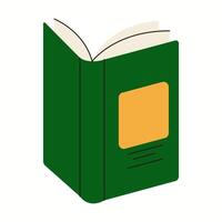 Open thick book with blank nametag flat color object. Reading textbook to learn new information illustration on white background vector