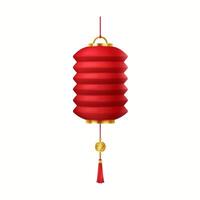 Asian paper lantern with golden coin and tassel realistic illustration. Magic holiday atmosphere with decorative lamp 3d object on white vector