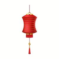 Festive Asian paper lantern with golden ornament realistic illustration. New Year holiday atmosphere with oriental lamp 3d object on white vector
