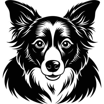 border collie dog head black silhouette Design, Icon with white background.