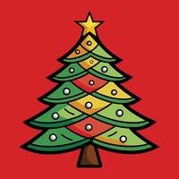 christmas tree and star with bold black outline vector