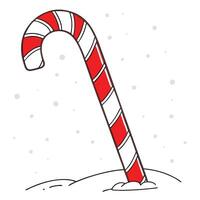 a candy cane in the snow with snow on it vector