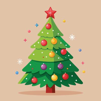 christmas tree with ornaments on a beige background