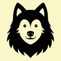 american eskimo dog head black silhouette , Simple silhouette Design, icon with white background. vector