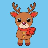 a cartoon reindeer with red nose and scarf vector