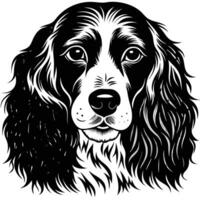 english springer spaniel dog head black silhouette Design, Icon with white background. vector