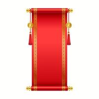 Luxury vintage Chinese scroll with copy space realistic illustration. Blank oriental New Year good luck symbol 3d object on white vector