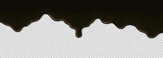Flowing liquid sticky machine black oil, petroleum pollution. Liquid wave of thick dark paint, bitumen on background. 3d realistic illustration. Top horizontal border of the frame vector