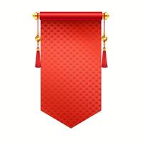 Red Asian pennant scroll with mockup design realistic illustration. Traditional Chinese New Year good luck symbol 3d object on white vector