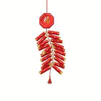 Red Asian firecrackers with happiness character realistic illustration. Chinese explosive holiday attribute 3d object on white. Inscription on the badge is Luck vector