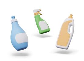 Plastic bottles of various shapes for detergents. Container with handle, dispenser, spray vector
