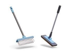 Realistic brush and mop. Tool for dry and wet cleaning. Set of templates vector