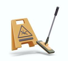 Mop, sign attention, slippery floor. Color set for wet cleaning in public space vector