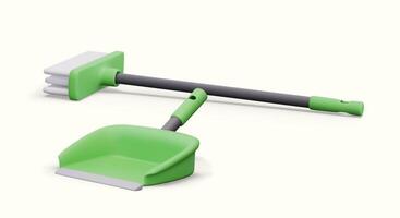 Scoop and brush for sweeping with long handle. Set of realistic elements vector