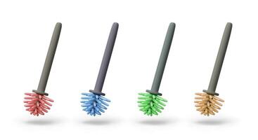 Collection of toilet brushes in different colors. Decorative elements for cleaning service vector