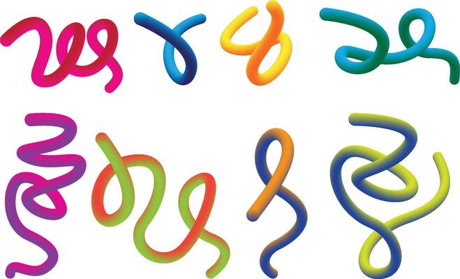 Bright 3D Gradient Shapes with Rainbow Swirls and Dynamic Organic Neon Fluid Lines