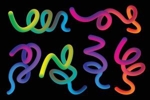 Vibrant Rainbow Gradient Abstract Shapes with Fluid Wavy Lines and Colorful Squiggly Designs vector