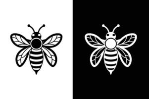 Bee icon symbol silhouette of a honey bee sign. illustration. Simple black and white bee vector