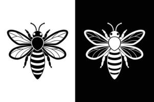 Bee icon symbol silhouette of a honey bee sign. illustration black white background. vector