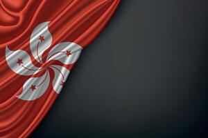 Waving Hong Kong Flag on Dark Background vector